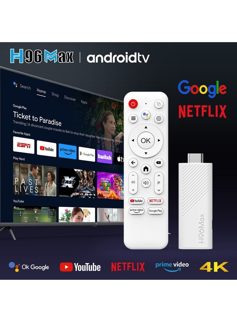 اتش 96 ماكس جهاز Android 14.0 TV Stick ATV، جهاز H313 Mini Smart TV Box مشغل وسائط البث مع معالج رباعي النواة WiFi6 2.4G/5.8Ghz BT5.0 4K AV1، مشغل منزلي ذكي فائق الوضوح مع تحكم صوتي (2 جيجابايت + 16 جيجابايت) - Image 1